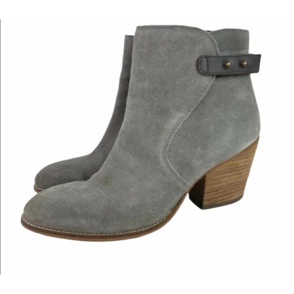 Sam Edelman Marielle Gray Suede Ankle Booties Almond Toe Block Heel Womens 9